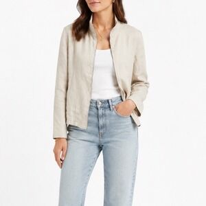 Vintage‎ Ann Taylor Linen Jacket L Oatmeal Zip Front Hong Kong Quiet Luxury